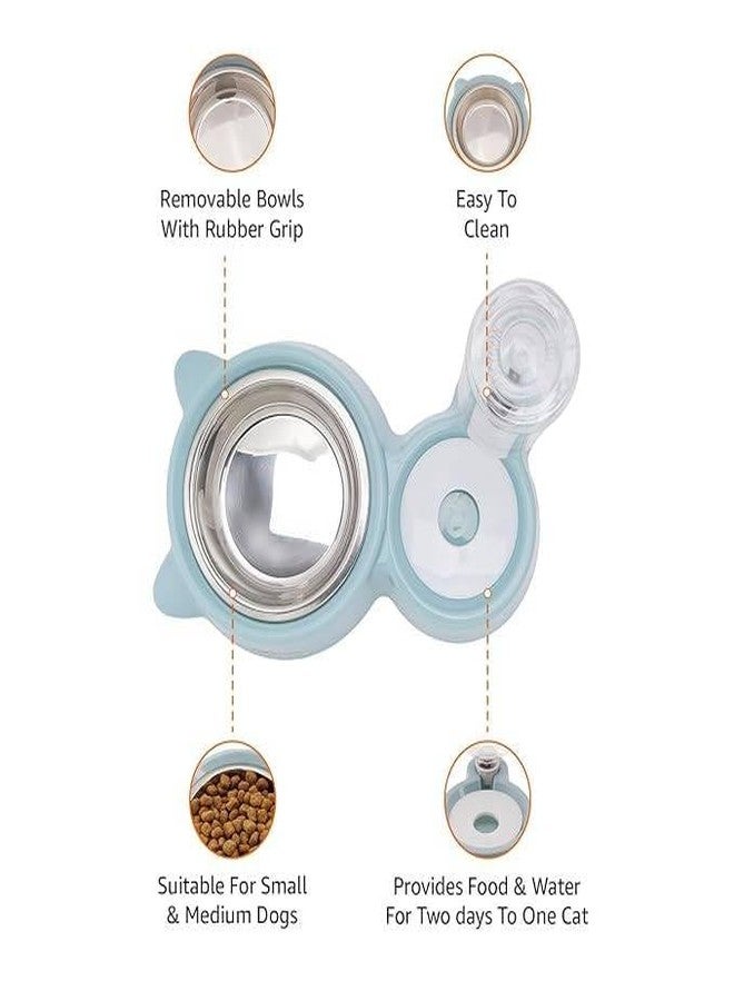 Misu Pet Store Two Function Container for pet Food and Water one Side Holds Dry bits Other Side Stores Drink Flat Tray Part fits Ground and Bottle top Serves During sit Travel Meal Blue - Image 3